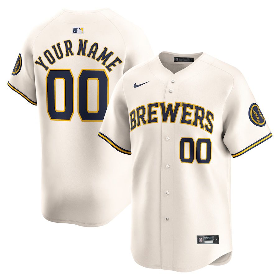 Men Milwaukee Brewers Nike Cream Home Limited Custom MLB Jersey->customized mlb jersey->Custom Jersey